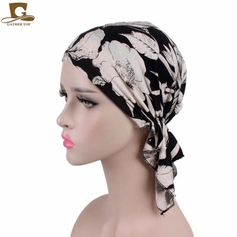 Nueva bufanda musulmana de bambú preatada, gorro de quimio para mujer, turbante para mujer, sombrero, pañuelo para la cabeza, pañuelos para el cáncer, accesorios para el cabello