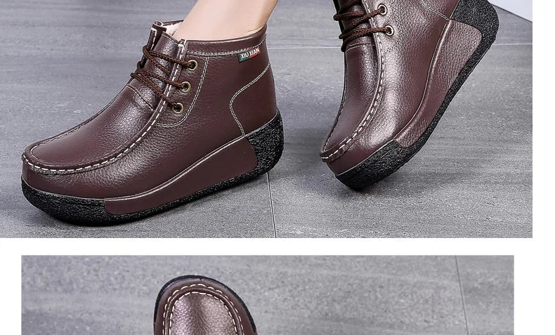 Botas Botines de Cuero Genuino para Mujer Tobillera Invierno Plataforma