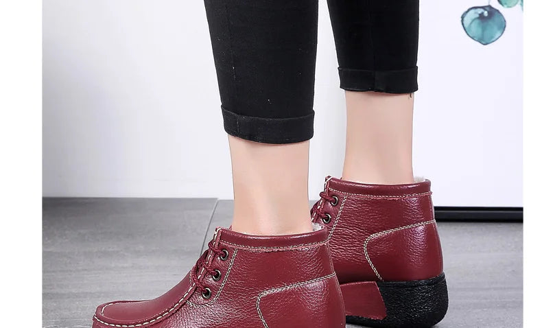 Botas Botines de Cuero Genuino para Mujer Tobillera Invierno Plataforma