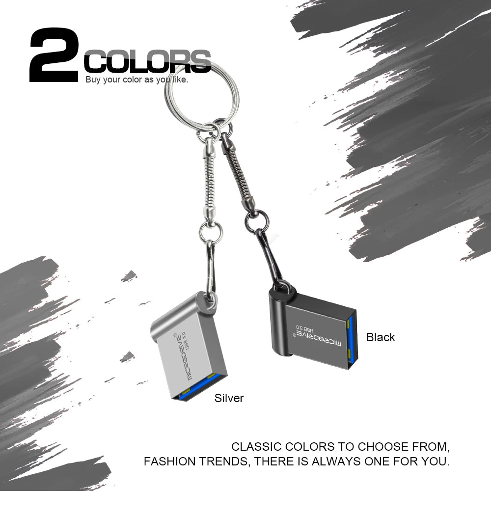 Unidad flash USB 3,0 de metal, 64GB, 128GB, USB Sticks, 32GB, 16GB, memoria mini USB 3,0 de alta velocidad, unidad Flash USB con llavero