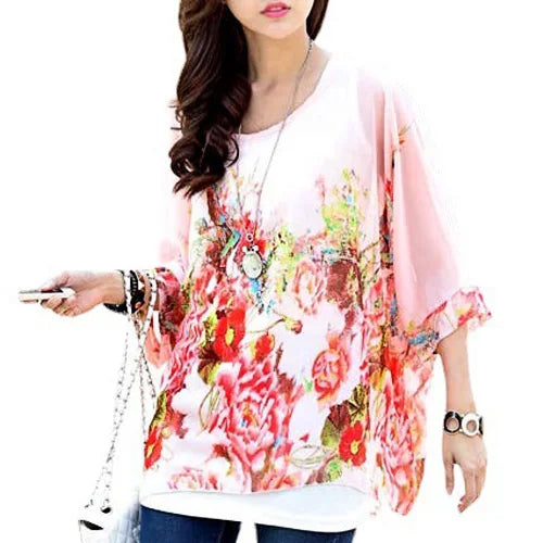 Vestido casual bohemio estilo chiffon disponible en tallas grandes 4XL 5XL 6XL vestido vintage floreado con cuello en O camiseta estilo long top