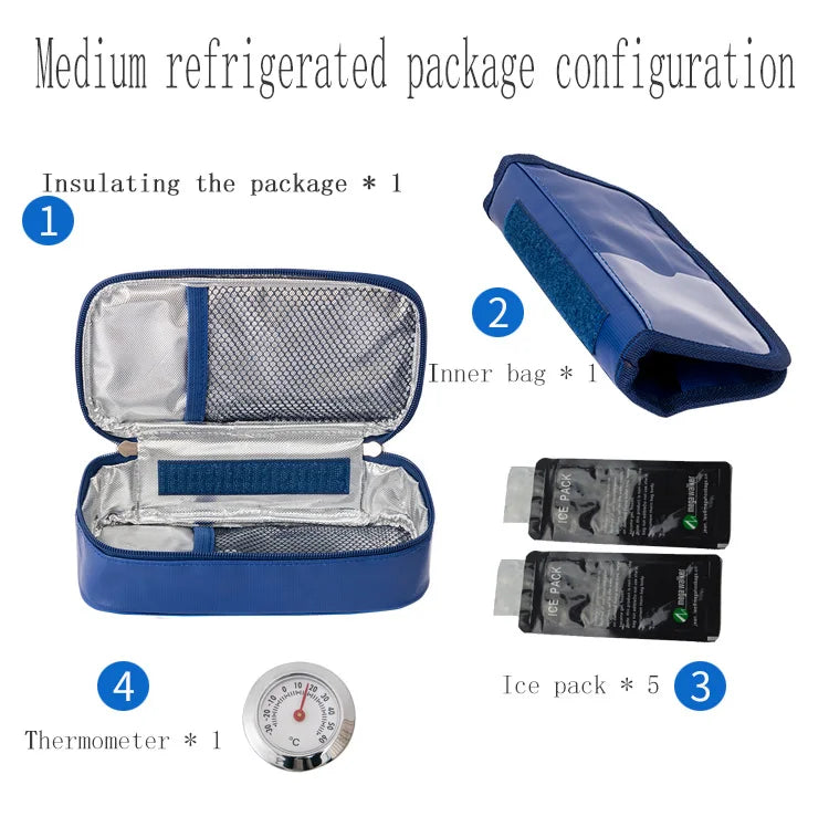 Caja enfriadora de insulina mega, bolsa de tamaño mediano, Estuche De Viaje de insulina para diabéticos con aislamiento portátil, bolsa de hielo de papel de aluminio de tela de nailon