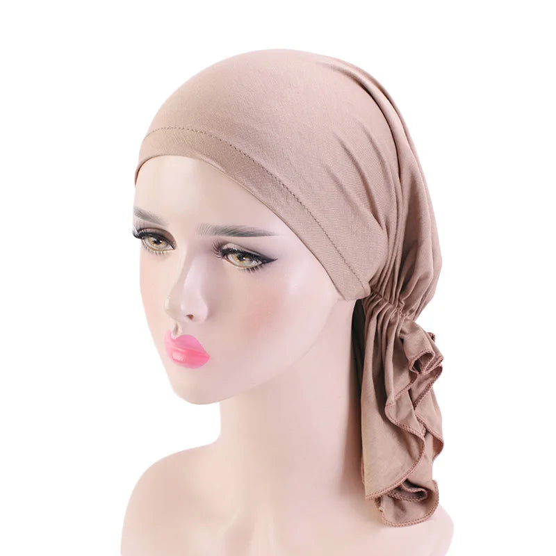Nueva bufanda musulmana de bambú preatada, gorro de quimio para mujer, turbante para mujer, sombrero, pañuelo para la cabeza, pañuelos para el cáncer, accesorios para el cabello