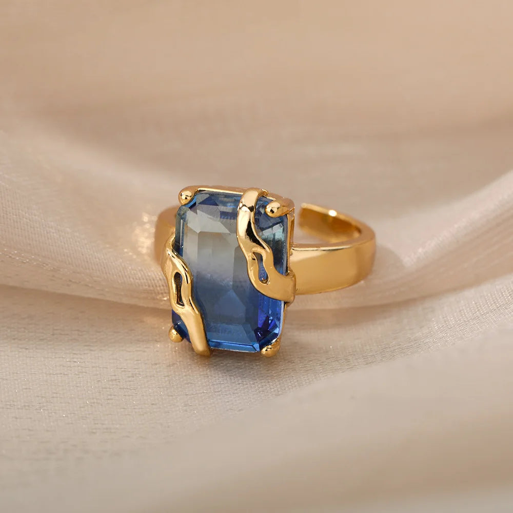 Anillo Minimalista Mujer | Cristal Azul de Circón  | Acero Inoxidable | Ticotrendy