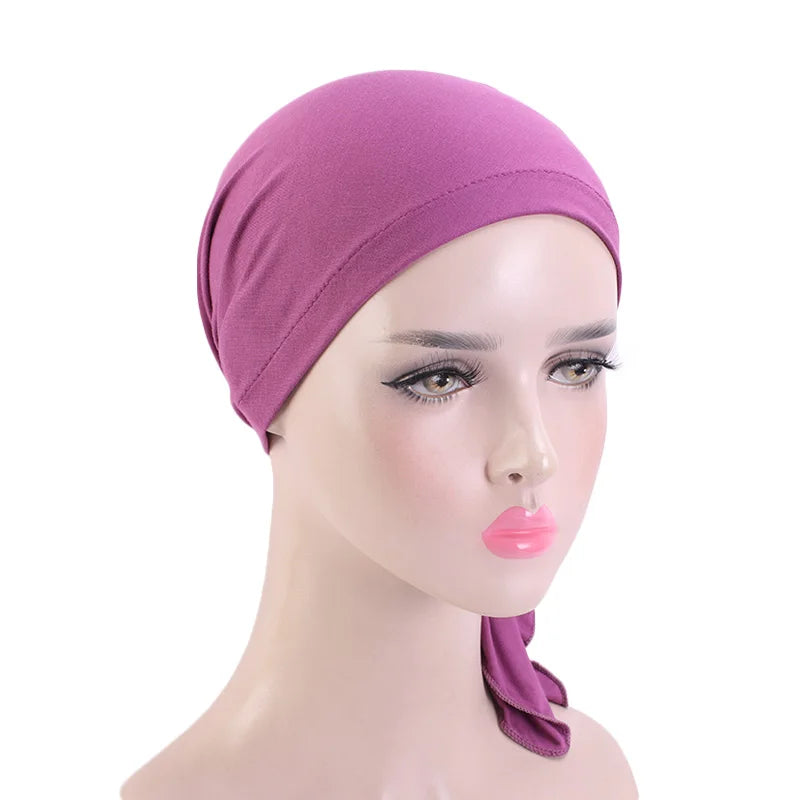 Nueva bufanda musulmana de bambú preatada, gorro de quimio para mujer, turbante para mujer, sombrero, pañuelo para la cabeza, pañuelos para el cáncer, accesorios para el cabello