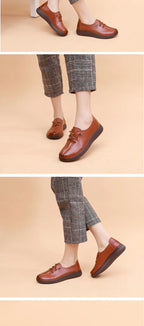 Mocasines Retro Marrones con Cuña | Cuero | Bailarinas Oxford | Talla Grande