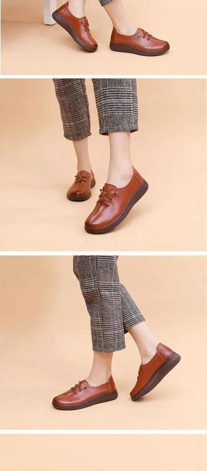 Mocasines Retro Marrones con Cuña | Cuero | Bailarinas Oxford | Talla Grande