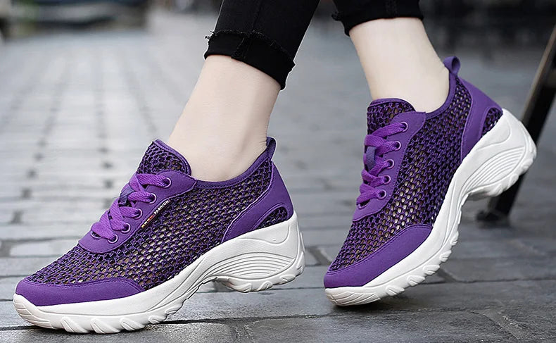 Zapatillas de Malla Hueca con Cordones | Plataforma EVA | Ligeras y Transpirables | Verano