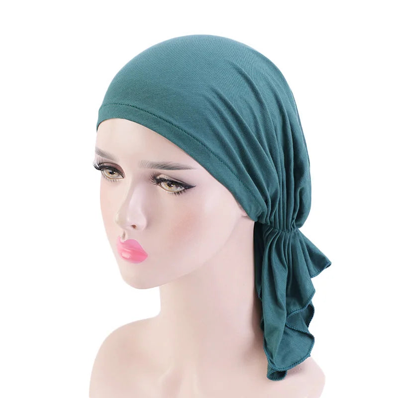 Nueva bufanda musulmana de bambú preatada, gorro de quimio para mujer, turbante para mujer, sombrero, pañuelo para la cabeza, pañuelos para el cáncer, accesorios para el cabello