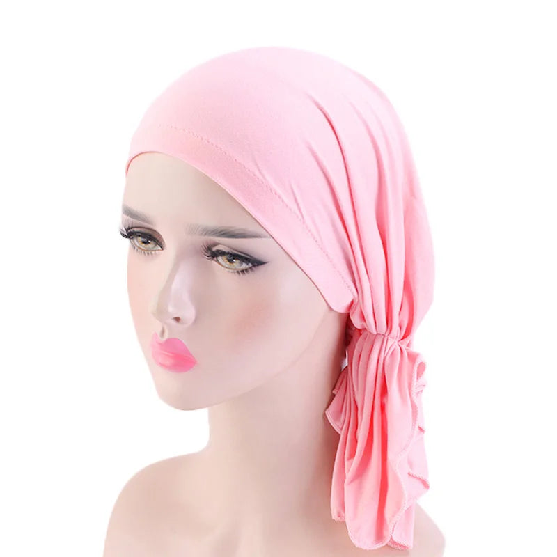 Nueva bufanda musulmana de bambú preatada, gorro de quimio para mujer, turbante para mujer, sombrero, pañuelo para la cabeza, pañuelos para el cáncer, accesorios para el cabello
