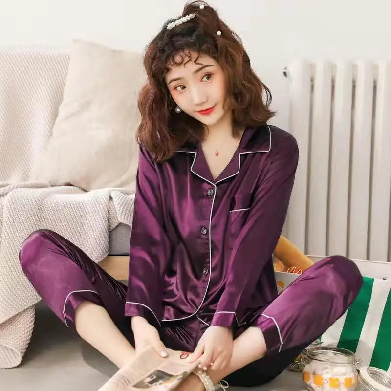 Pijama de Satén Unicolor | Camisa y Pantalón