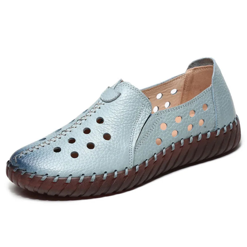 Mocasines Oxford de Cuero Azul | Costura Detallada | Zapatos Planos | Para Todas las Estaciones
