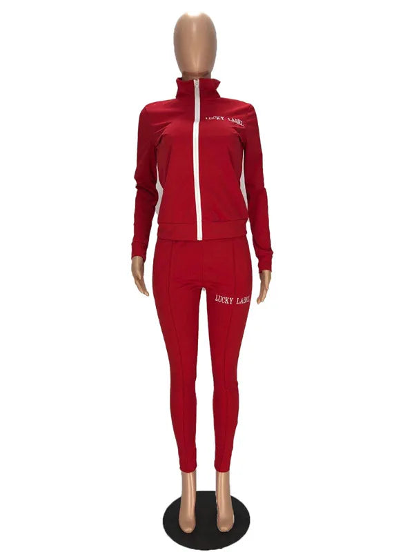 Lucky Label-Conjunto de chándal a rayas para mujer, Top con cremallera, Leggings, pantalones de chándal, ropa de otoño, venta al por mayor, Dropshipping, 2 piezas