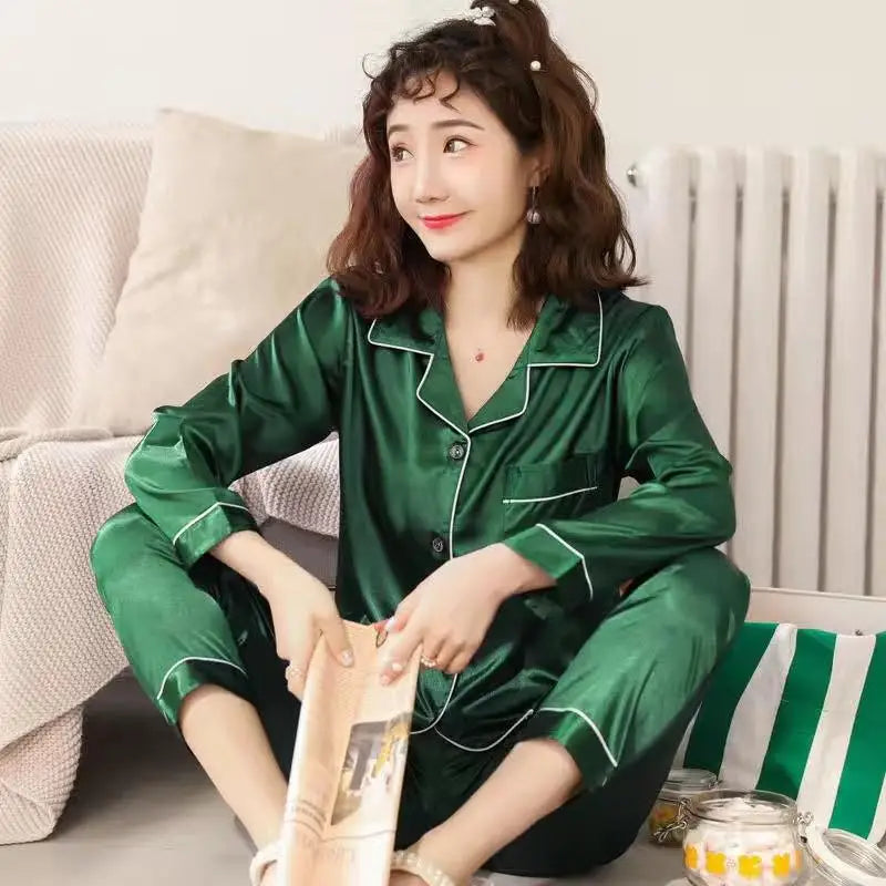Pijama de Satén Unicolor | Camisa y Pantalón