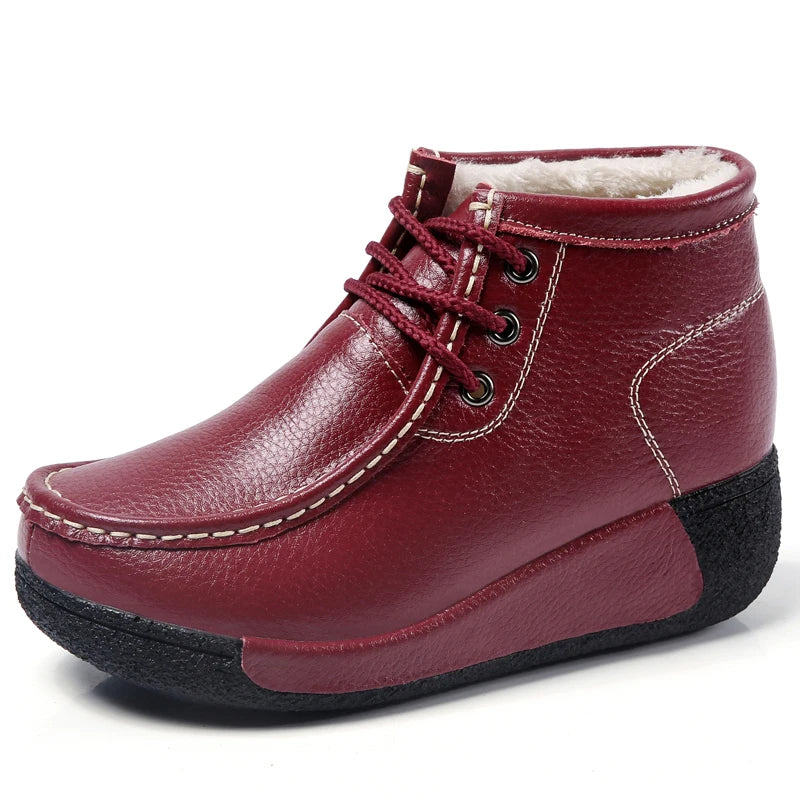 Botas Botines de Cuero Genuino para Mujer Tobillera Invierno Plataforma