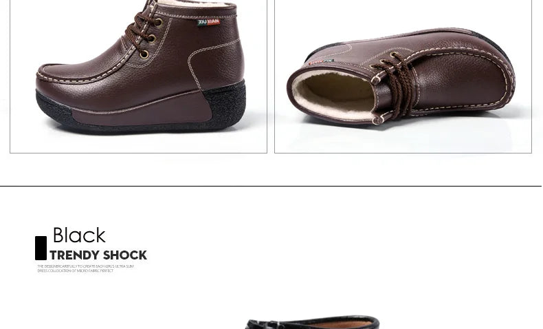 Botas Botines de Cuero Genuino para Mujer Tobillera Invierno Plataforma