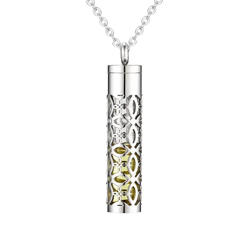 Colgante de contenedor de aceite esencial, medallón hueco de acero inoxidable, joyería, botella de vidrio, difusor de Perfume, collar de aromaterapia