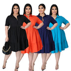 Vestidos de talla grande para mujer, ropa informal con botones sólidos, cuello vuelto, hasta la rodilla, camisa con volantes, novedad de verano, venta al por mayor, envío directo