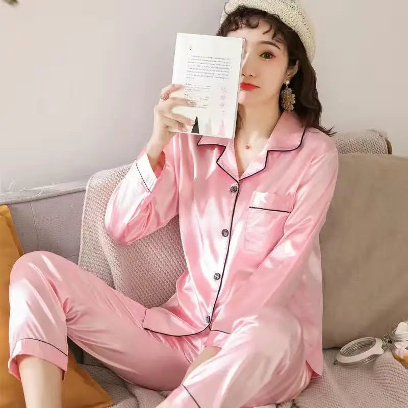 Pijama de Satén Unicolor | Camisa y Pantalón