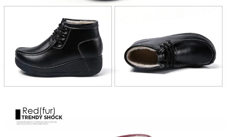 Botas Botines de Cuero Genuino para Mujer Tobillera Invierno Plataforma