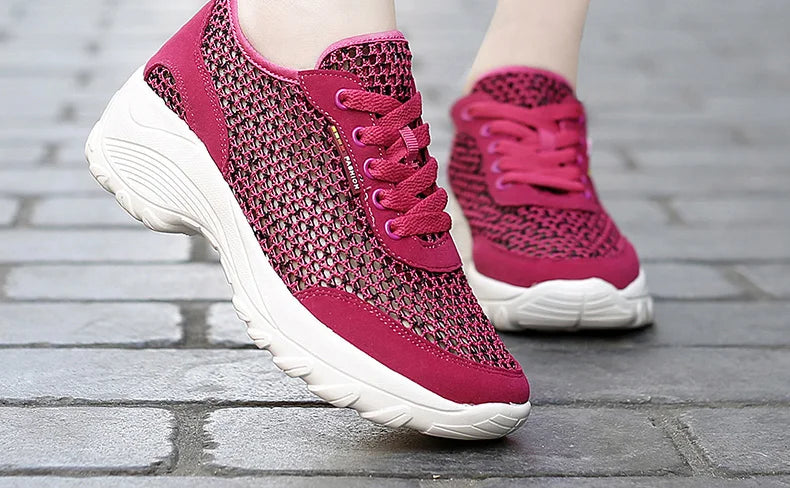 Zapatillas de Malla Hueca con Cordones | Plataforma EVA | Ligeras y Transpirables | Verano