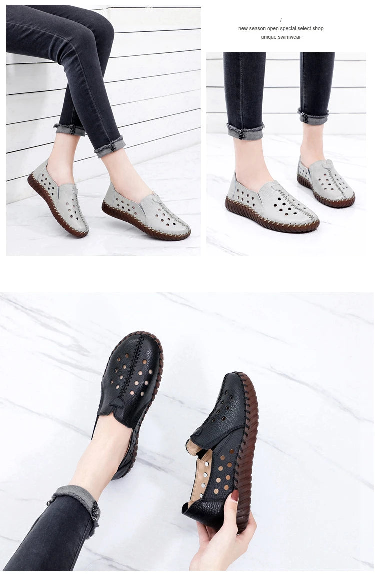 Mocasines Oxford de Cuero Azul | Costura Detallada | Zapatos Planos | Para Todas las Estaciones