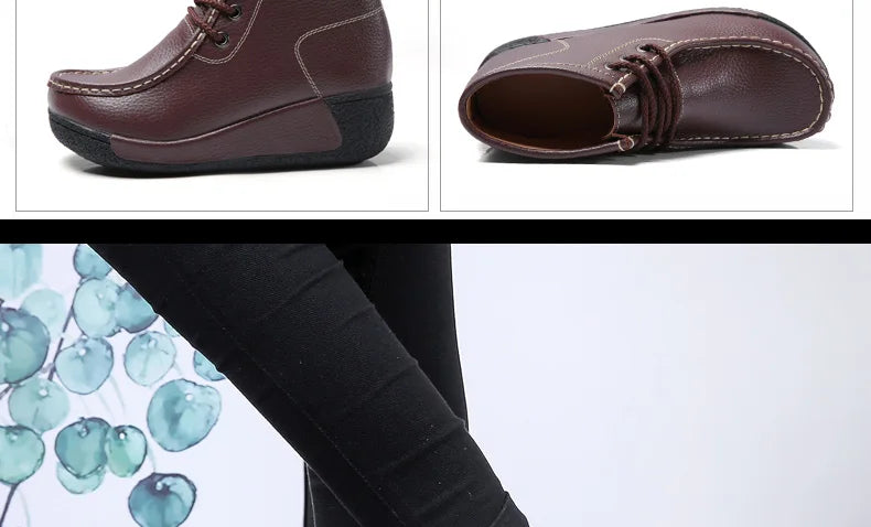 Botas Botines de Cuero Genuino para Mujer Tobillera Invierno Plataforma