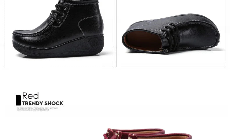 Botas Botines de Cuero Genuino para Mujer Tobillera Invierno Plataforma