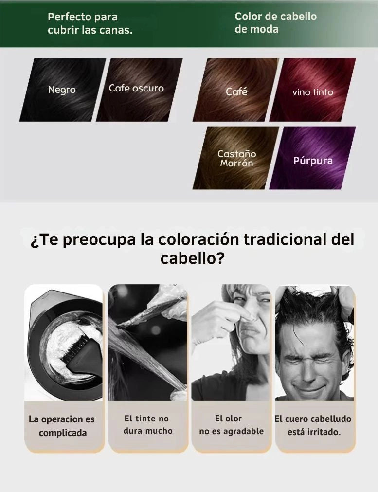 Champú Tinte Natural Base de Hierbas | Cubre Canas Rápidamente | 6 Colores | Tico-Trendy