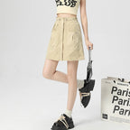 Falda Cargo Con Bolsillos Y Cordón Estilo Retro Americano