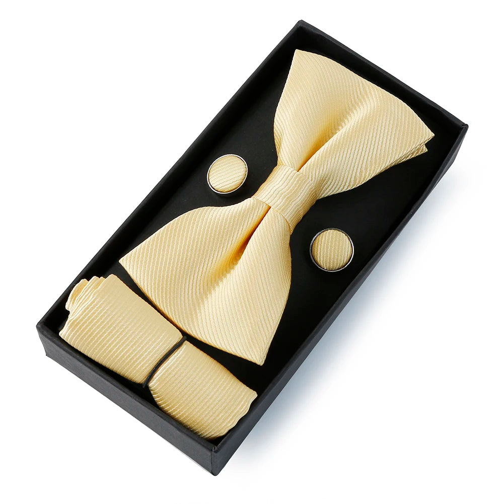 Set De Pajarita Pañuelo Gemelos Regalo Elegante Estilo Para Hombres