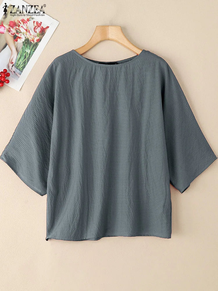 Blusa de Verano para Mujer  | Cuello Redondo | Manga 3/4 y Tamaño Grande | Ticotrendy