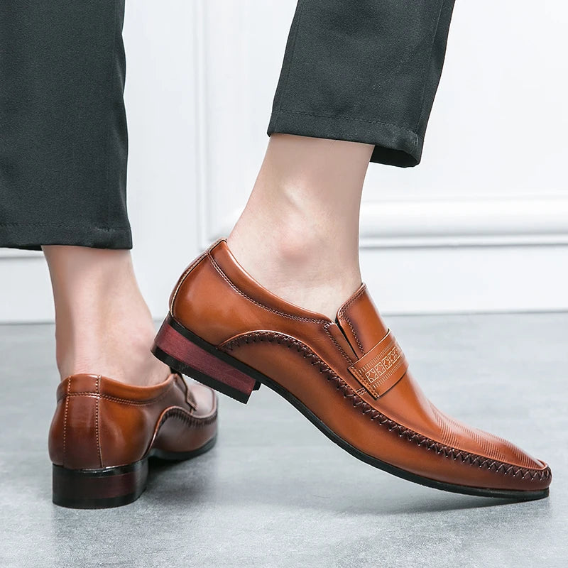 Mocasines Negros Hombre Piel Dividida Puntiagudos Formales Negocios | Sin Cordones