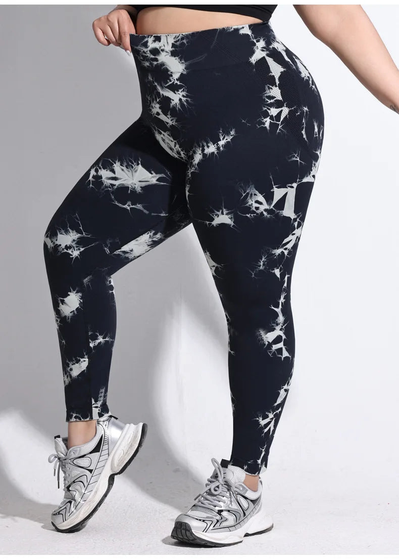 VEQKING-pantalones de Yoga de talla grande para mujer, mallas deportivas 4XL, cintura alta elástica, mallas a tope, pantalones de entrenamiento teñidos anudados de secado rápido