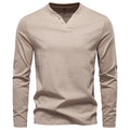 Camiseta Cuello Henley Algodón Hombre | Manga Larga Alta Calidad | Tallas S-XXL | Tico Trendy
