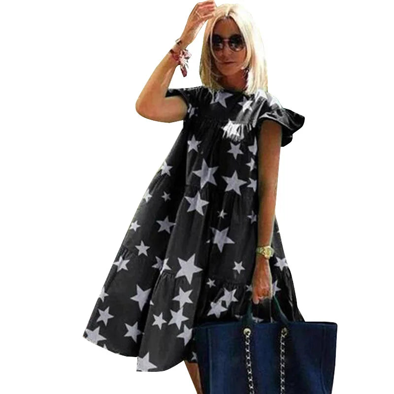 Vestido Holgado Kawaii Vintage | Estampado | Manga Corta | Talla Grande