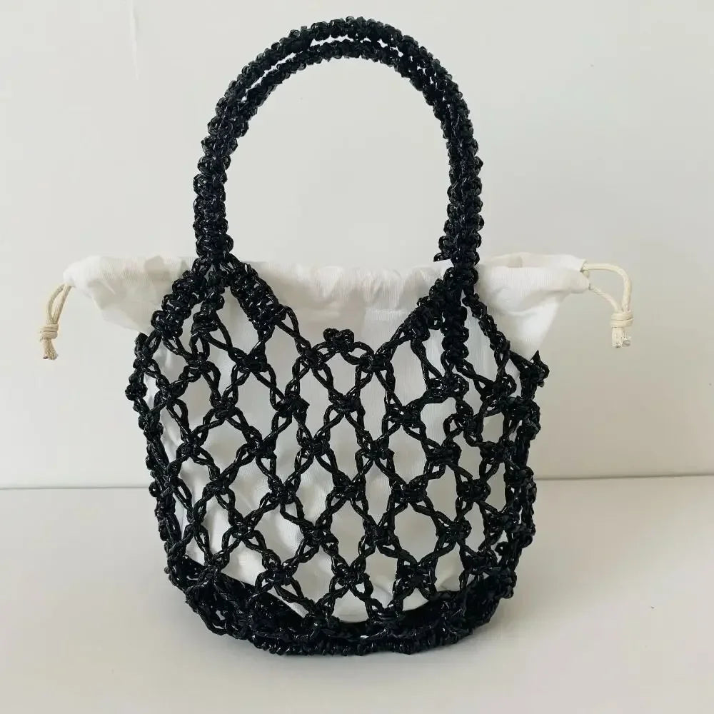 Bolso Tejido de Lujo con Cordón, Gran Capacidad y Diseño de Cubo para Mujer