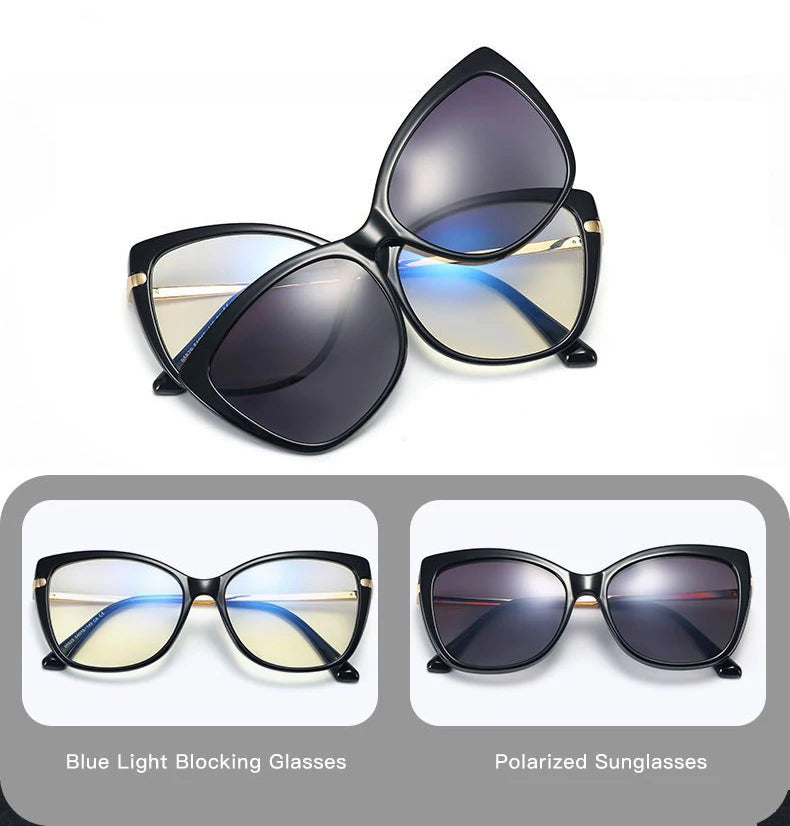 Gafas Lectura Ojo Gato Montura Metálica Clip Magnético | Polarizadas Miopía A La Moda