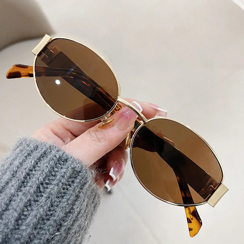 Gafas Sol Ovaladas Metal Tendencia Retro | Clásico Básico Gafas Protección UV400