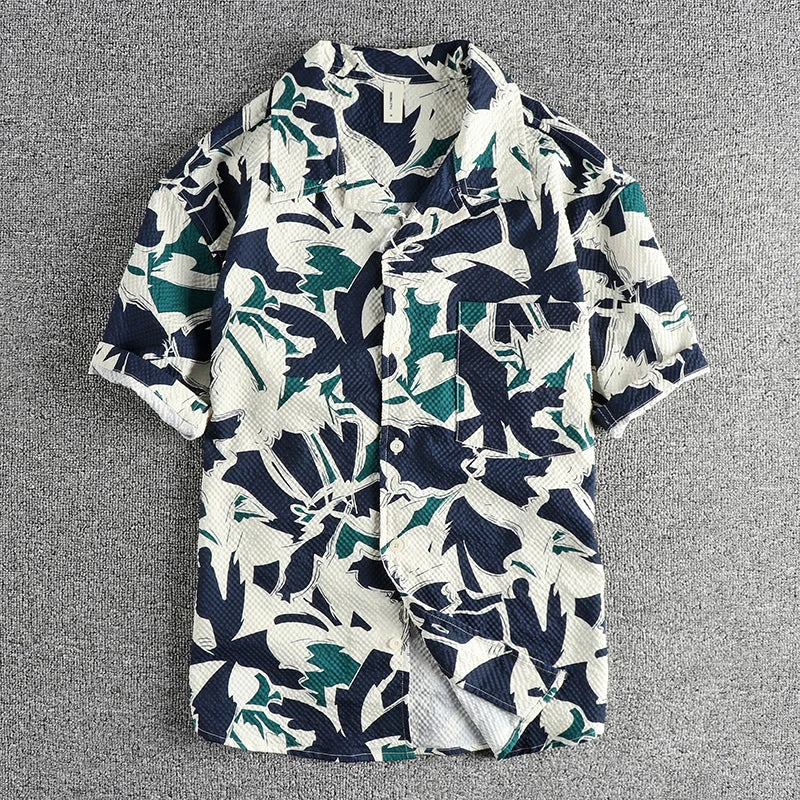 Camisa Hawaiana Hombre | Estampado Floral | Tela Seersucker | Manga Corta