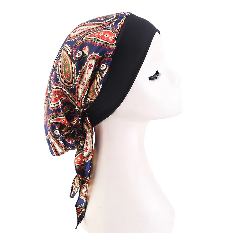 Turbante de satén preatado para mujer, hiyab interior musulmán, gorros para quimio contra el cáncer, pañuelo para la cabeza para la pérdida de cabello, Bandana, accesorios elásticos para el cabello