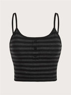 Top gótico Punk a rayas con botones para mujer, ropa Y2K de verano, Top corto sin mangas con tirantes finos, ropa de calle
