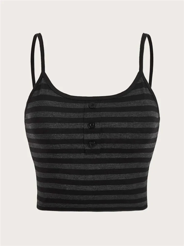 Top gótico Punk a rayas con botones para mujer, ropa Y2K de verano, Top corto sin mangas con tirantes finos, ropa de calle
