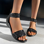 Sandalias de Tacón de Cuña con Brillo Suela Suave Antideslizantes