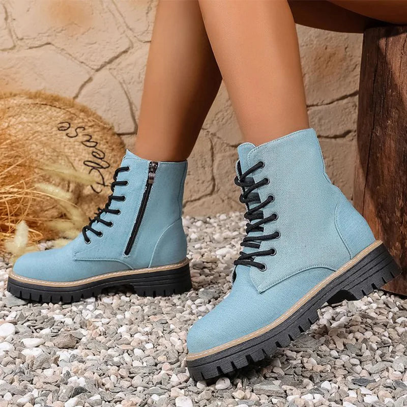Botines Azules de Plataforma | Cremallera | Estilo Elegante | Mujer
