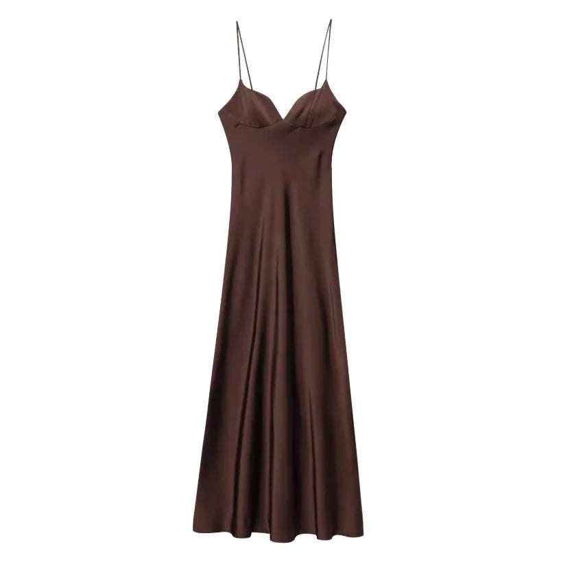 Vestido Rojo Satinado | Cuello en V y Cremallera Trasera | Tropical 2025