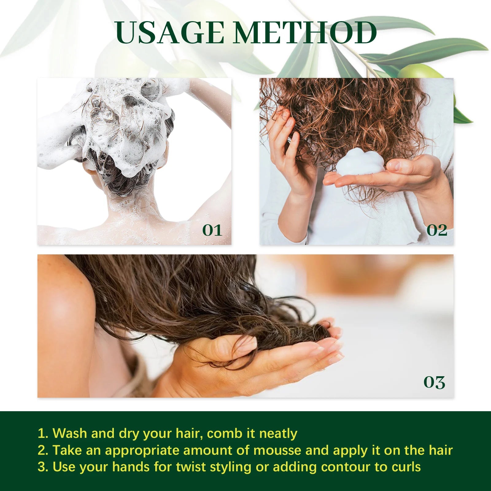 Mousse para peinar el cabello con aceite de oliva, estilismo duradero, reduce el Frizz, previene la rotura del cabello, mantiene los rizos del cabello, mantiene la Mousse para sujetar