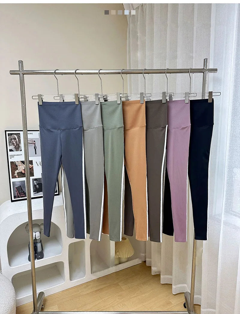 Leggings Piel Tiburón Raya Lateral | Cintura Alta Ajustado Casual | Mallas Deportivas PV | Ticotrendy