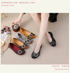 Mocasines Planos Florales de Cuero Genuino | Hechos a Mano | Talla 41 | Estilo Retro