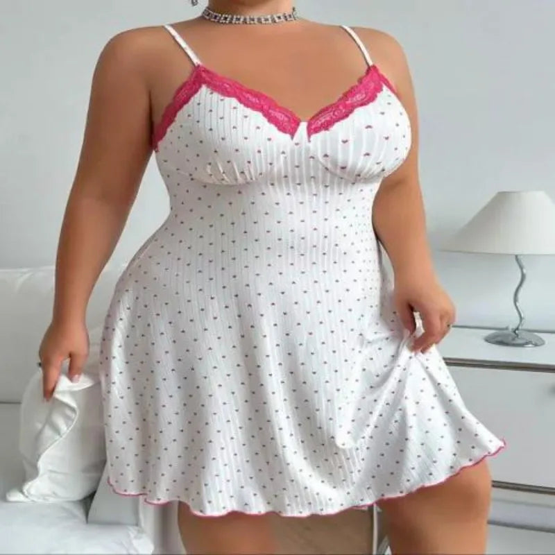 Camisón con Tirantes y Encaje | Cuello V Hasta la Rodilla | Talla Grande XL-5XL | Tico Trendy